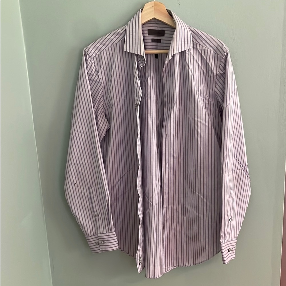 Calvin Klein Men's Slim Fit Non-Iron Plaid Dress Shirt - Purple and White